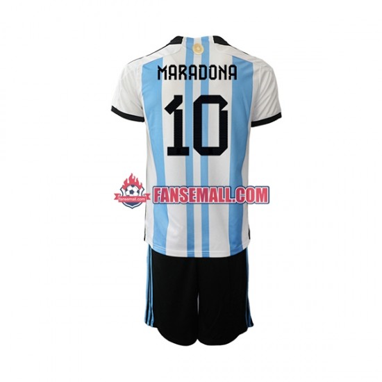 Matchtröjor Argentina Maradona 10 World Cup 2022 Kortärmad till Barn (1:a ställ)