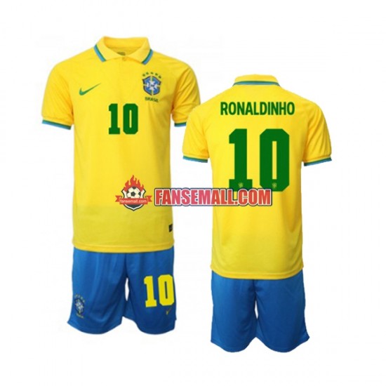 Matchtröjor Brasilien Ronaldinho 10 World Cup 2022 Kortärmad till Barn (1:a ställ)