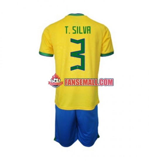 Matchtröjor Brasilien Thiago Silva 3 World Cup 2022 Kortärmad till Barn (1:a ställ)